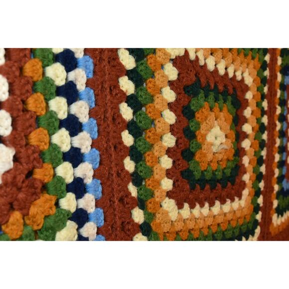 Handmade Granny Square Crocheted Blanket 75"x45" Fall Colors - Picture 3 of 4